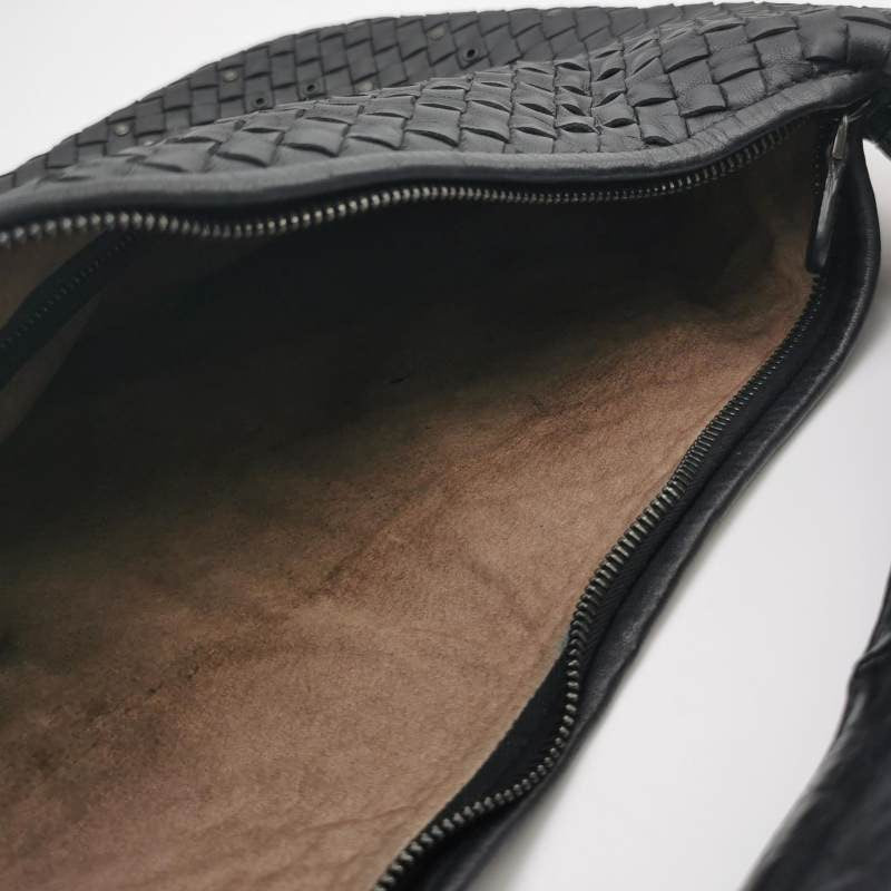 Sold Bottega Veneta Intrecciato Hobo Bag Medium Black leather with Metal Studs 45cm