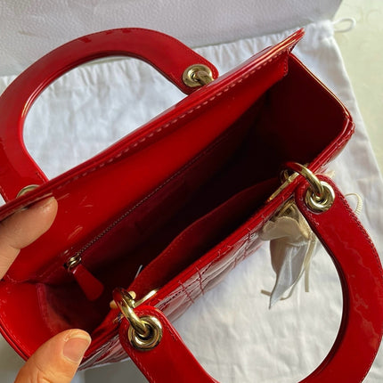 Lady Dior Small Red Patent Leather with Strap
