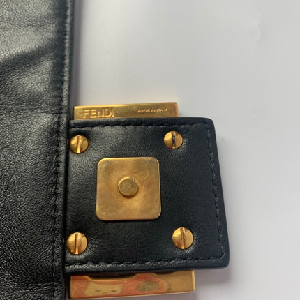 Sold Fendi Baguette Black Leather 3D FF Motif Crossbody bag Medium