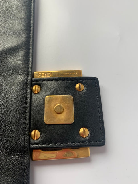 Sold Fendi Baguette Black Leather 3D FF Motif Crossbody bag Medium