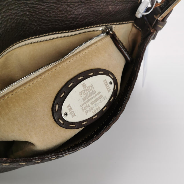 Fendi Baguette Selleria Calfskin Leather Brown Shoulder Bag