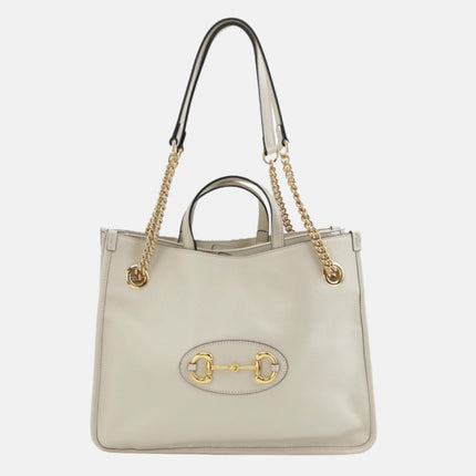 Gucci 1955 Horsebit Chain Tote Leather White-Luxbags