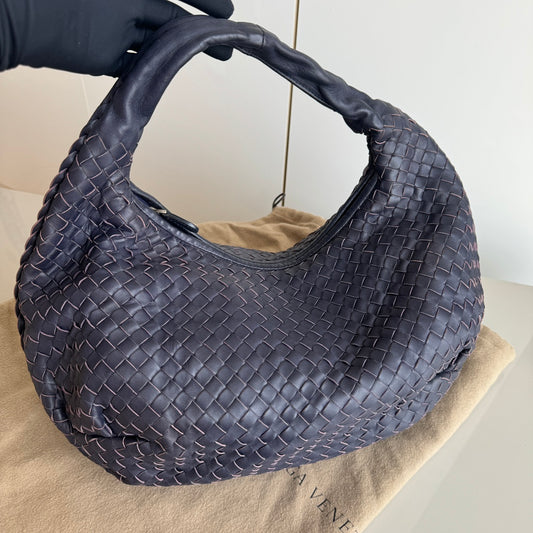 Bottega Veneta Belly Hobo Intrecciato Lambskin Leather Navy 5077 Medium 40cm-Luxbags