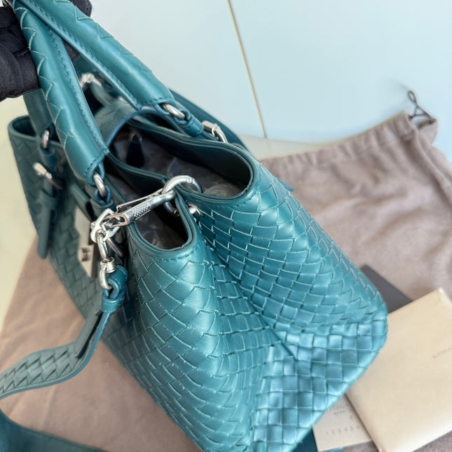 Bottega Veneta Roma Intrecciato Nappa Leather Peacock Green With Strap Small 30cm