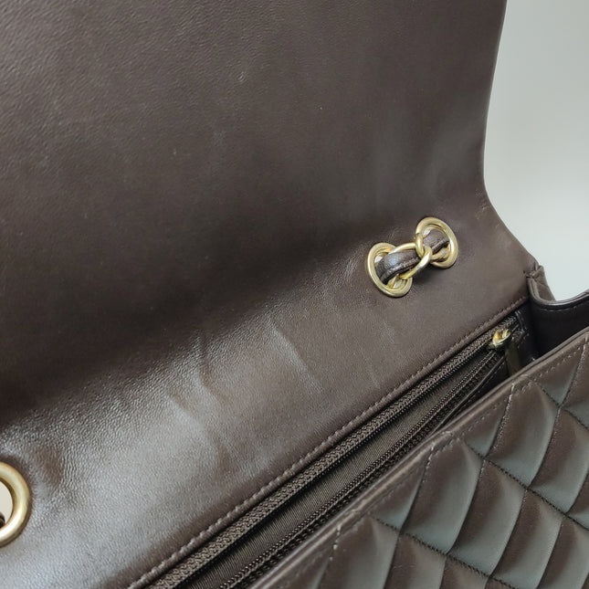 Chanel Classic Flap Jumbo Brown Lambskin Leather Single Flap Gold Hardware