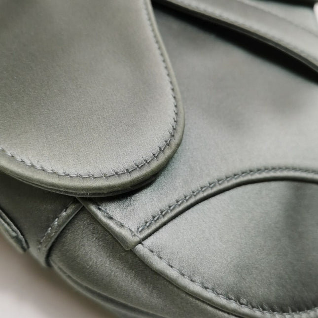 Sold Dior Saddle Mini Silk Blue Grey with Crystal Embedded Buckles