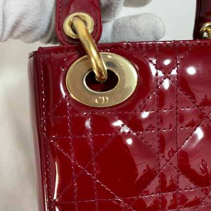 Lady Dior Mini Handbag 2019 Burgundy Red Patent Leather Gold-tone Chain Strap