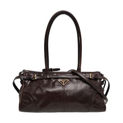 Prada Bonnie Medium Soft Lux Brown Shiny Calfskin Leather Shoulder Bag-Luxbags