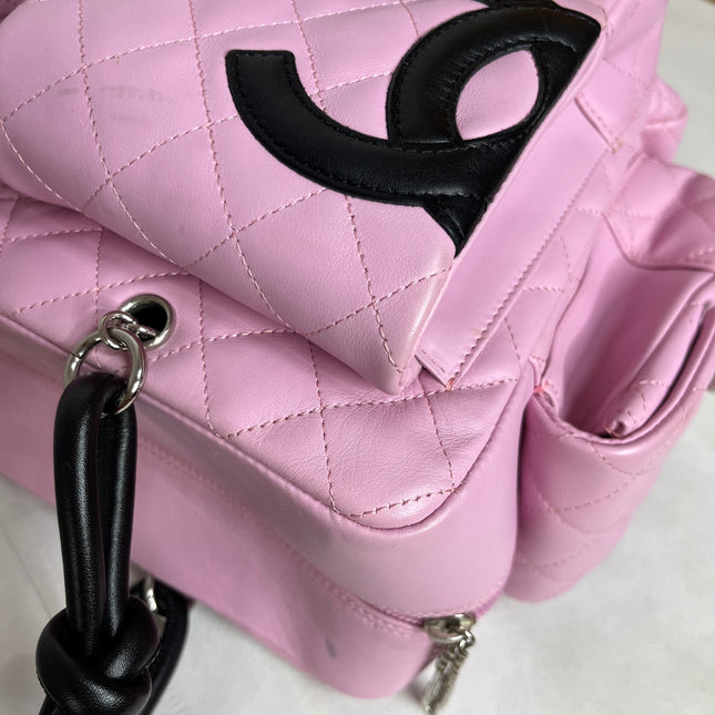 Chanel Cambon Large Pink Calfskin Leather Double Strap Handbag