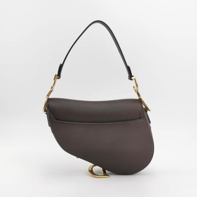 Sold Dior Saddle Medium 2018 Burgundy Brown Grained Leather Handbag