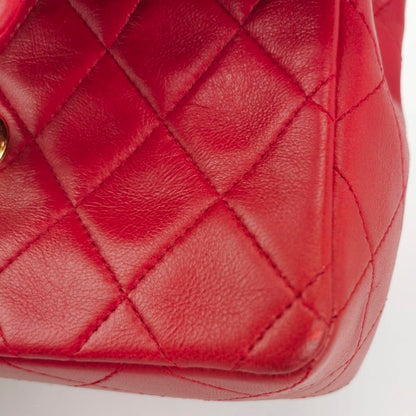 Chanel Vintage Classic Flap Mini Square Red Lambskin 24k Gold HW, 1989-1991