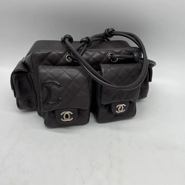 Chanel Cambon Multi-pocket Ligne Reporter Bag Medium Dark Brown Calfskin Leather