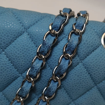 Chanel Timeless Classic Flap Medium Light Blue Caviar Leather Silver Hardware