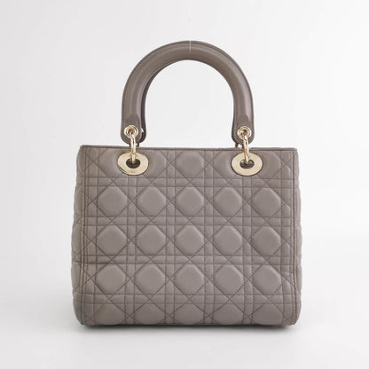 Sold Lady Dior Grey Medium Lambskin Cannage Leather Handbag ABC Strap