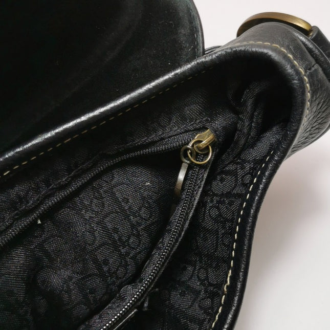 Dior Saddle Vintage Leather Black with Antiqued Gold Hardware