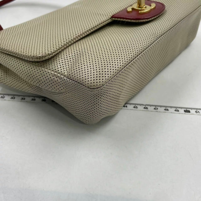 Chanel Vintage Classic Flap Bi-color Beige Perforated Leather and Red Leather Strap Bag, 2000-2002