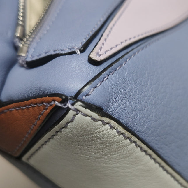 Loewe Puzzle Small Tricolor Purple Pink Grey Calfskin Leather Crossbody Bag