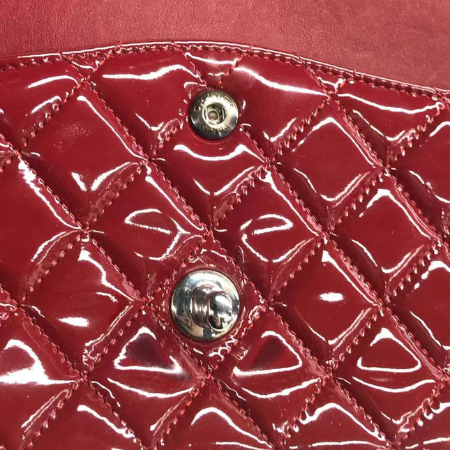 Chanel Classic Flap Medium 2012 Red Burgundy Patent Leather Silver Hardware
