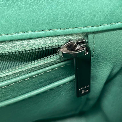 Chanel Classic Flap Rectangular Mini Green Patent Leather Silver HW