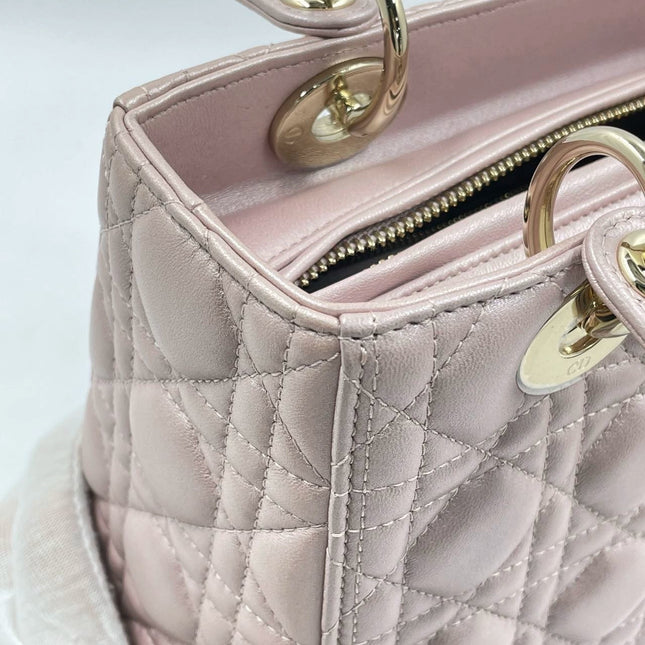 Lady Dior Medium Handbag Pearlescent Pink Cannage Leather Gold Hardware, 2016