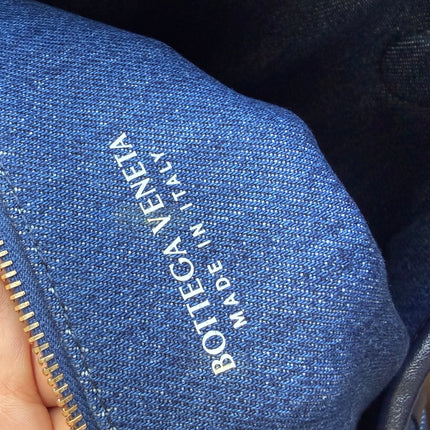 Bottega Veneta Hop Large Leather and Denim Intrecciato Navy Hobo Bag 55cm