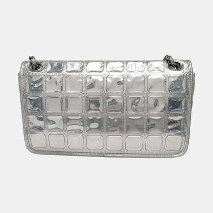 Chanel Ice Cube Chocolate Bar Classic Flap Metallic Silver PVC with Leather