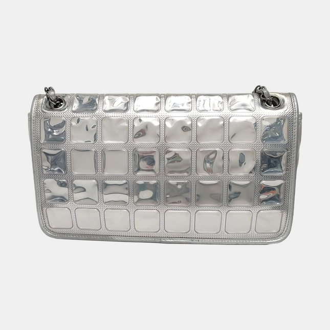 Chanel Ice Cube Chocolate Bar Classic Flap Metallic Silver PVC with Leather