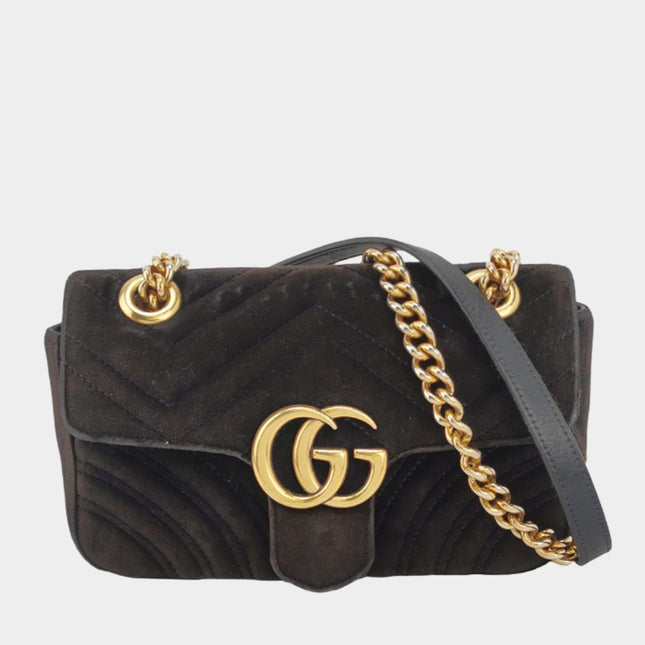 Gucci Marmont Mini Black Velvet Camera Bag-Luxbags