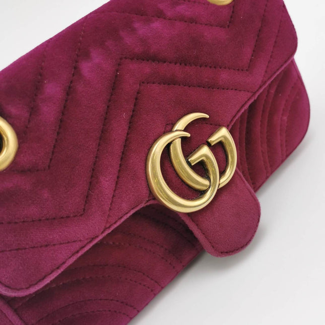 Sold Gucci Marmont Mini Flap Pink Velvet Handbag