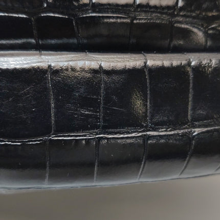 Balenciaga Pouch Black Crocodile Pattern Shiny Calfskin Leather With Strap