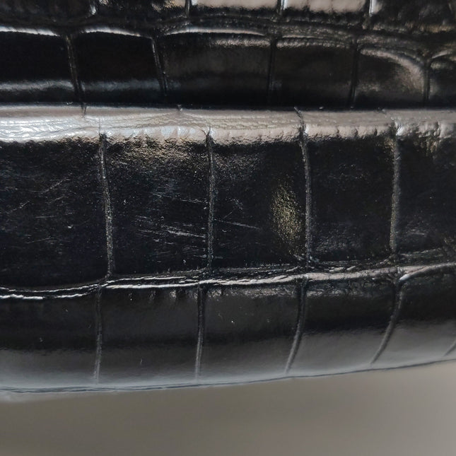 Balenciaga Pouch Black Crocodile Pattern Shiny Calfskin Leather With Strap