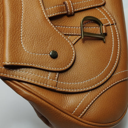 Dior Top Handle Saddle Bag Cognac Tan Brown Calfskin Leather