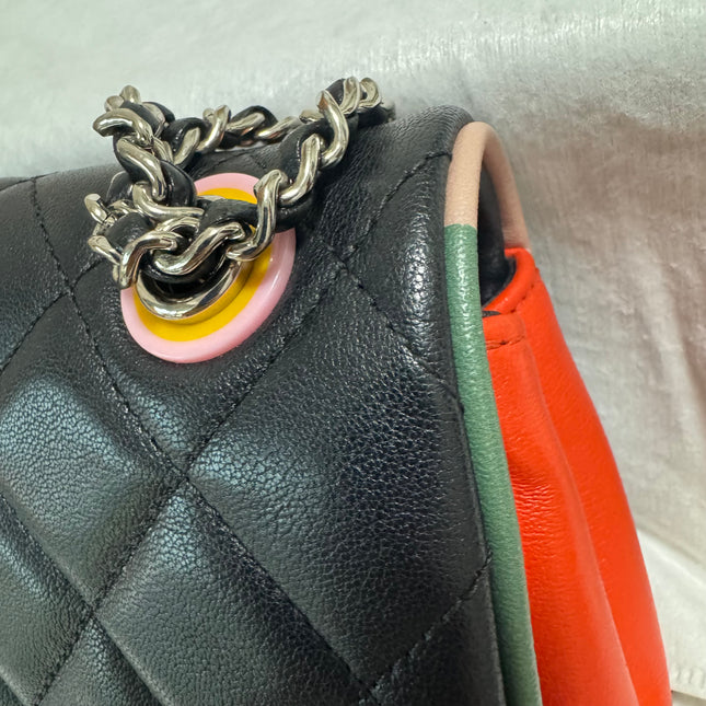 Chanel Timeless Classic Flap Lambskin Plexiglass Quilted Medium Cuba Color Flap Black with Multicolor Trim