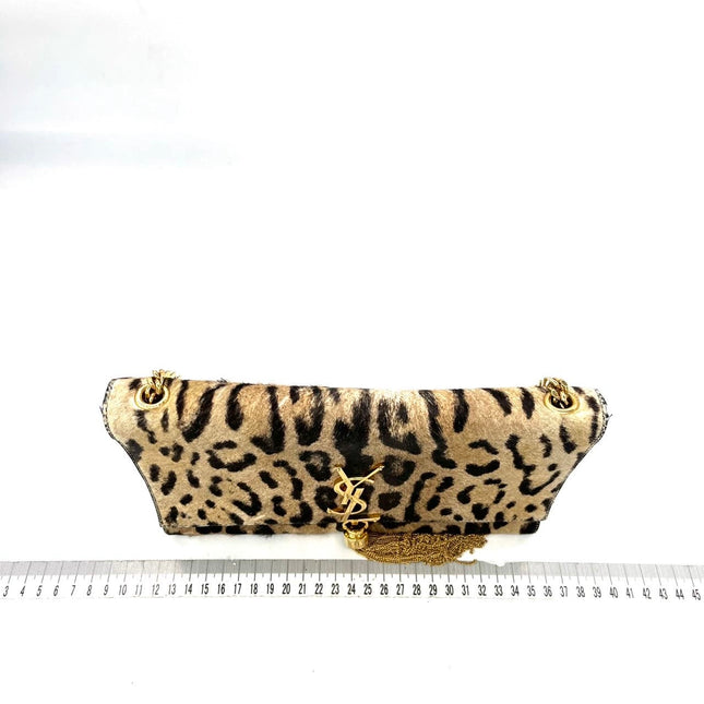YSL Saint Laurent Kate Small Pony-style Calfskin Leather Leopard Print Tassle Crossbody Bag
