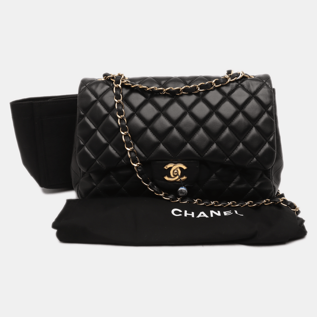 Sold Chanel Classic Flap Jumbo 2009 Black Lambskin Leather Single Flap with Gold Hardware