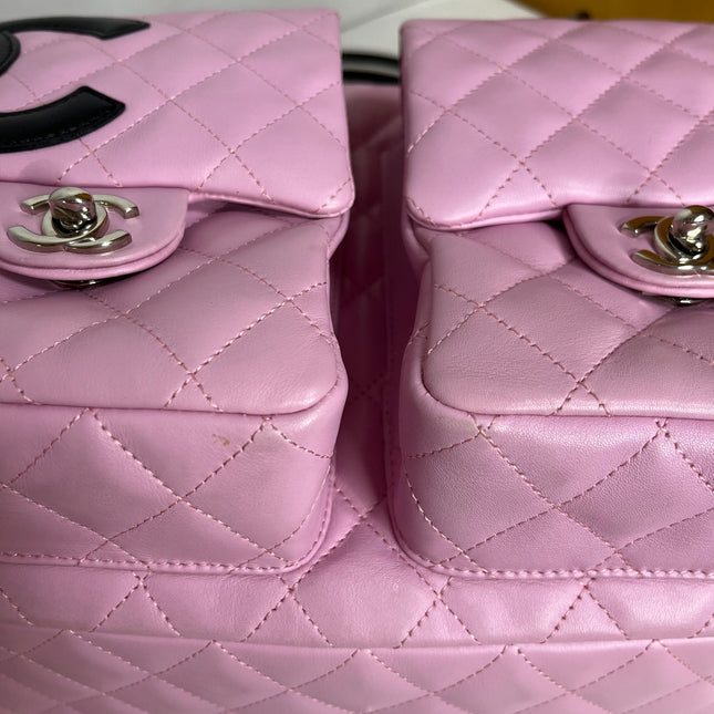 Chanel Cambon Large Pink Calfskin Leather Double Strap Handbag