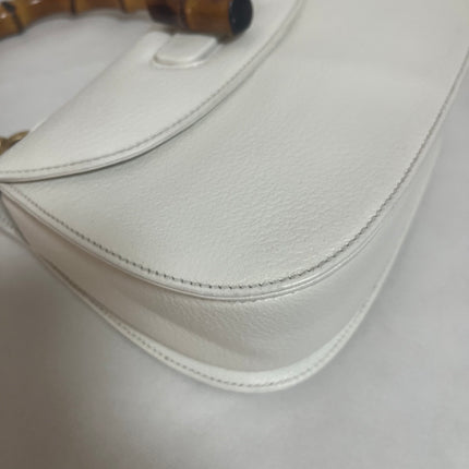Gucci Bamboo 1947 Top Handle Bag White Grained Leather Medium
