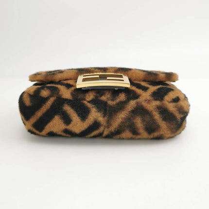 Fendi Baguette Mini Shearling Vitello Dolce Marco FF 1974 Tobacco Black Brown Zucca