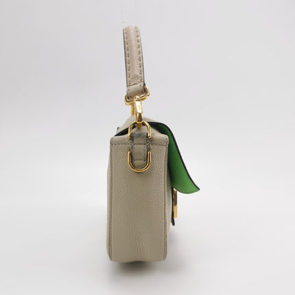 Fendi Baguette Selleria Medium White Grey Calfskin Leather Green Interior Crossbody Bag