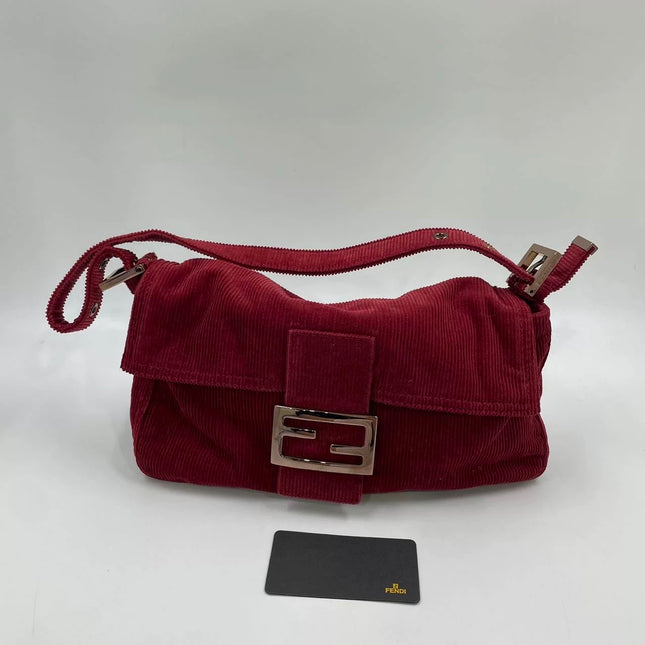 FENDI Baguette Vintage Red Corduroy Shoulder Bag