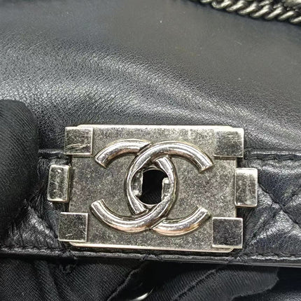 Chanel Enchained Boy Bag 2012 Black Leather Medium Flap Bag