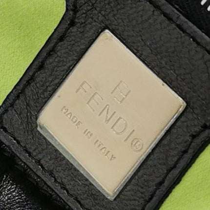 Fendi Mamma Baguette Black Lambskin Leather Green Enamel Buckle