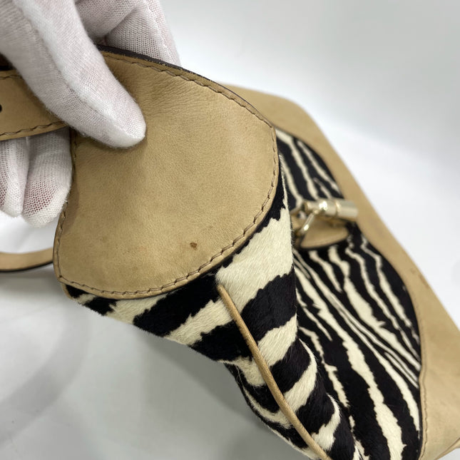 Gucci Jackie Soft Medium Zebra Print Pony-style Calfskin and Beige Suede Silver HW