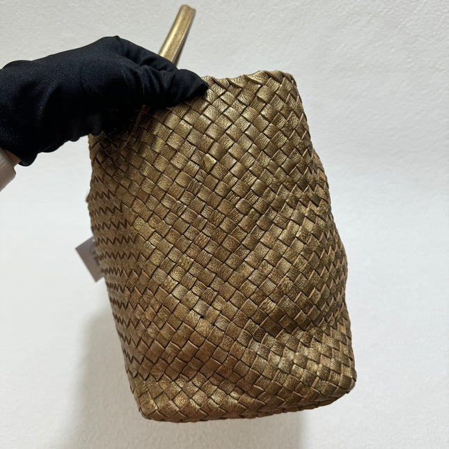 Sold Bottega Veneta Cabat Medium Intreccio Leather Tote Bag Gold
