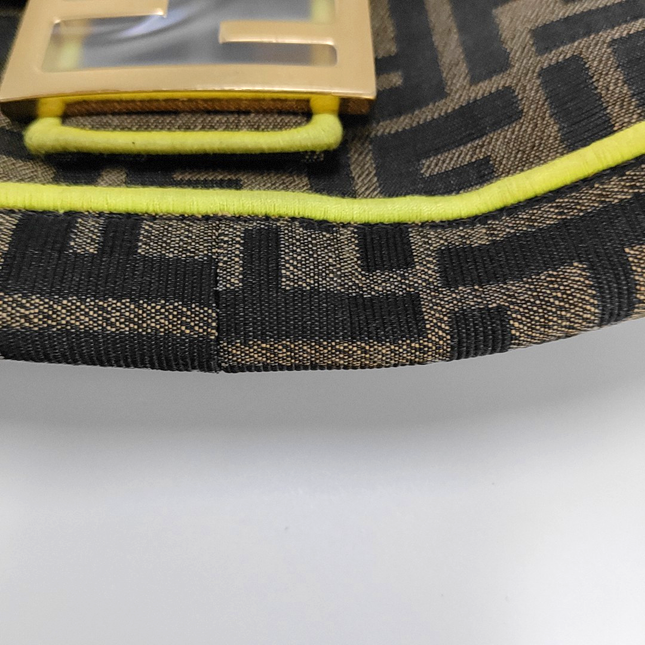 FENDI Baguette Zucca Monogram Canvas with Lime Neon trimming Crossbody Bag