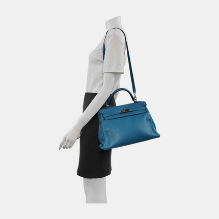 Hermes Kelly Retourne 32 Clemence Leather B3 Bleu Zanzibar Palladium Hardware 2013