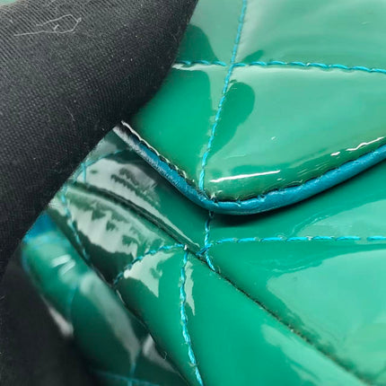 Chanel Classic Flap Medium Teal Blue Green Patent Leather Silver Hardware 2014-15