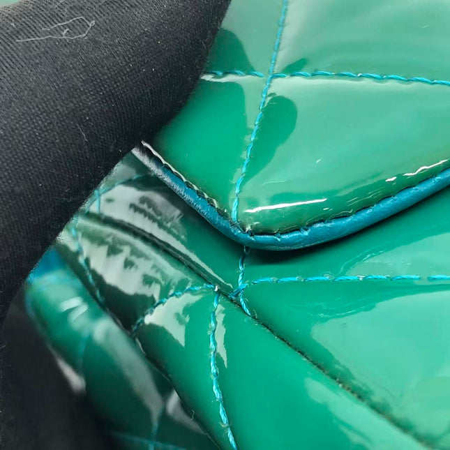 Chanel Classic Flap Medium Teal Blue Green Patent Leather Silver Hardware 2014-15