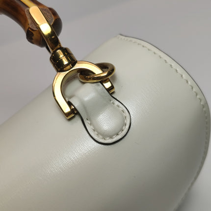 Gucci Bamboo 1947 Top Handle Bag Small White Box Leather Canvas Strap