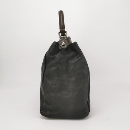 Fendi Peekaboo Large Black Calfskin Leather Glitter Beaded Zucca Interior